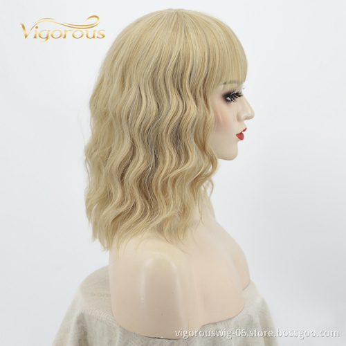 Wholesale Good Quality High Temperature Fiber Supplies Blonde Bob Cut Short Synthetic Afro Kinky Wig